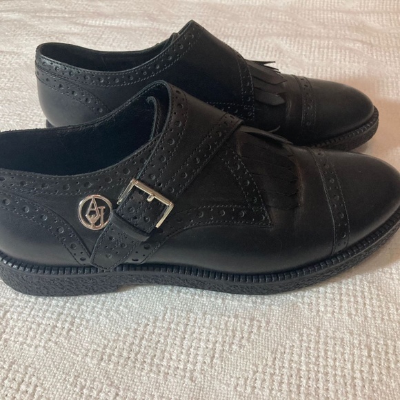 Amani Jeans Black Oxford Style Shoes with Buckle Closure - Picture 4 of 13